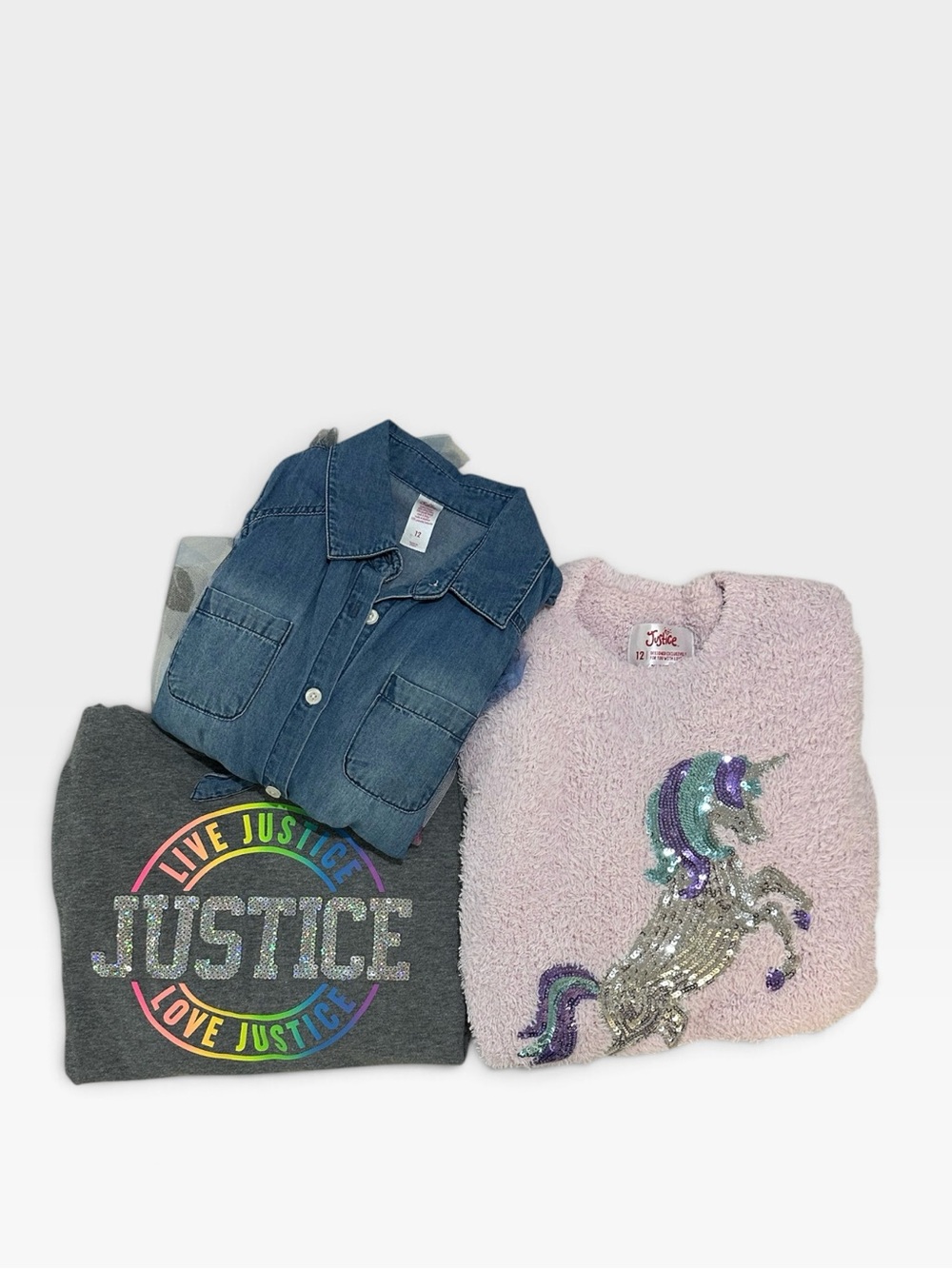 Bundle of 3! Featuring Justice Blue Denim Bodice with Blue Floral Tulle Skirt